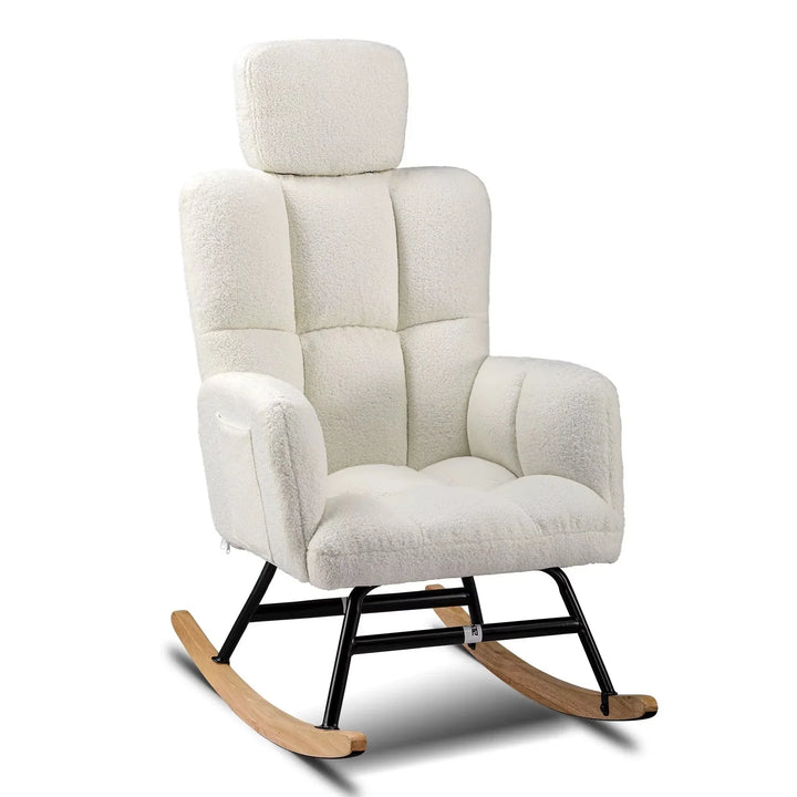 NARVI – Rocking Chair Ultra Doux Appui-Tête & Accoudoirs