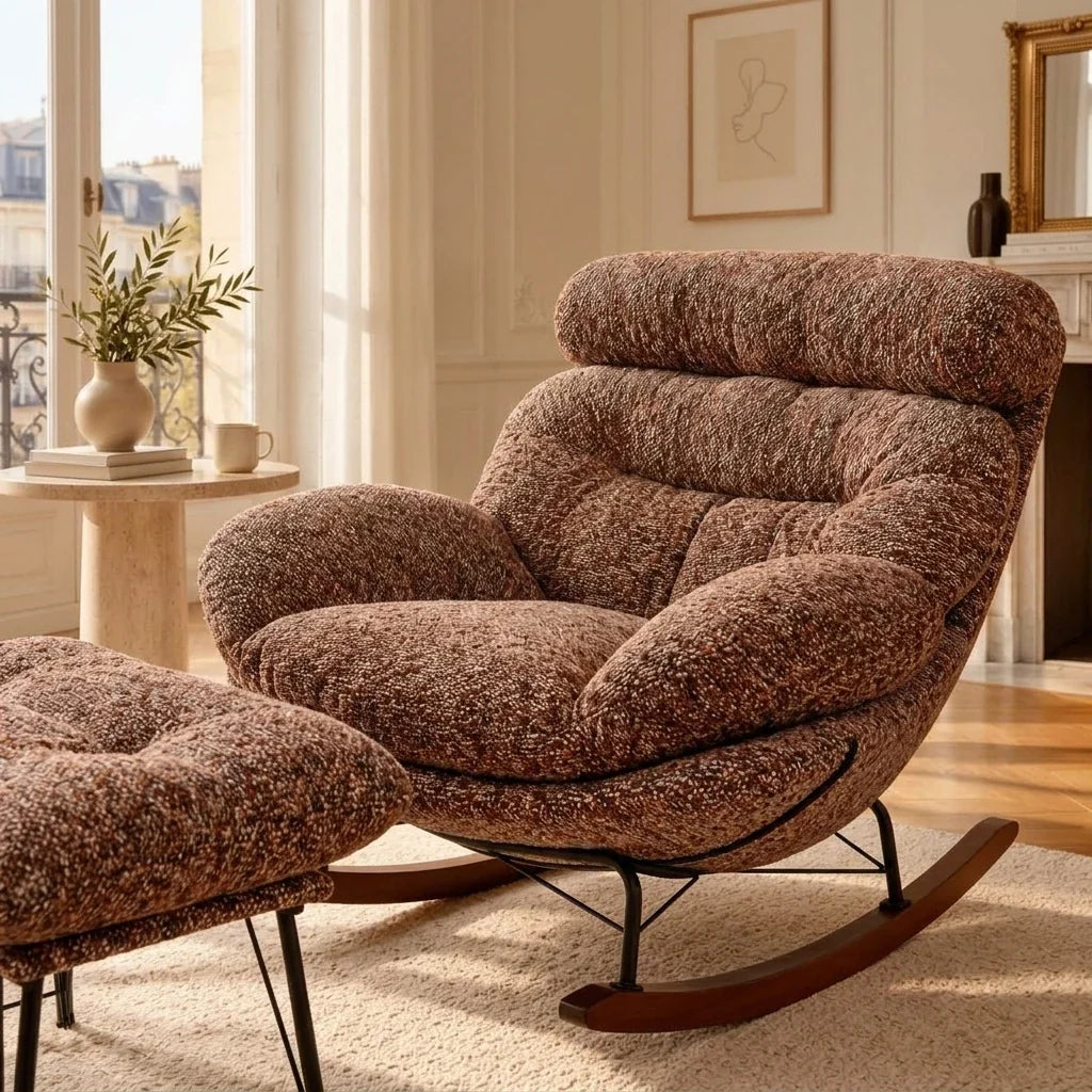 BELNO - Rocking Chair Lounge XXL Ultra Rembourré avec Repose-Pieds
