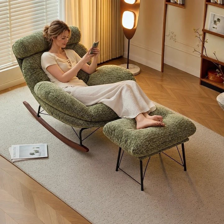 BELNO - Rocking Chair Lounge XXL Ultra Rembourré avec Repose-Pieds