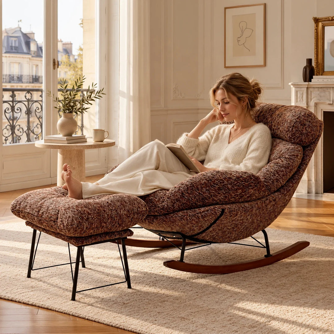 BELNO - Rocking Chair Lounge XXL Ultra Rembourré avec Repose-Pieds
