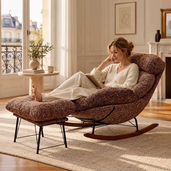 BELNO - Rocking Chair Lounge XXL Ultra Rembourré avec Repose-Pieds