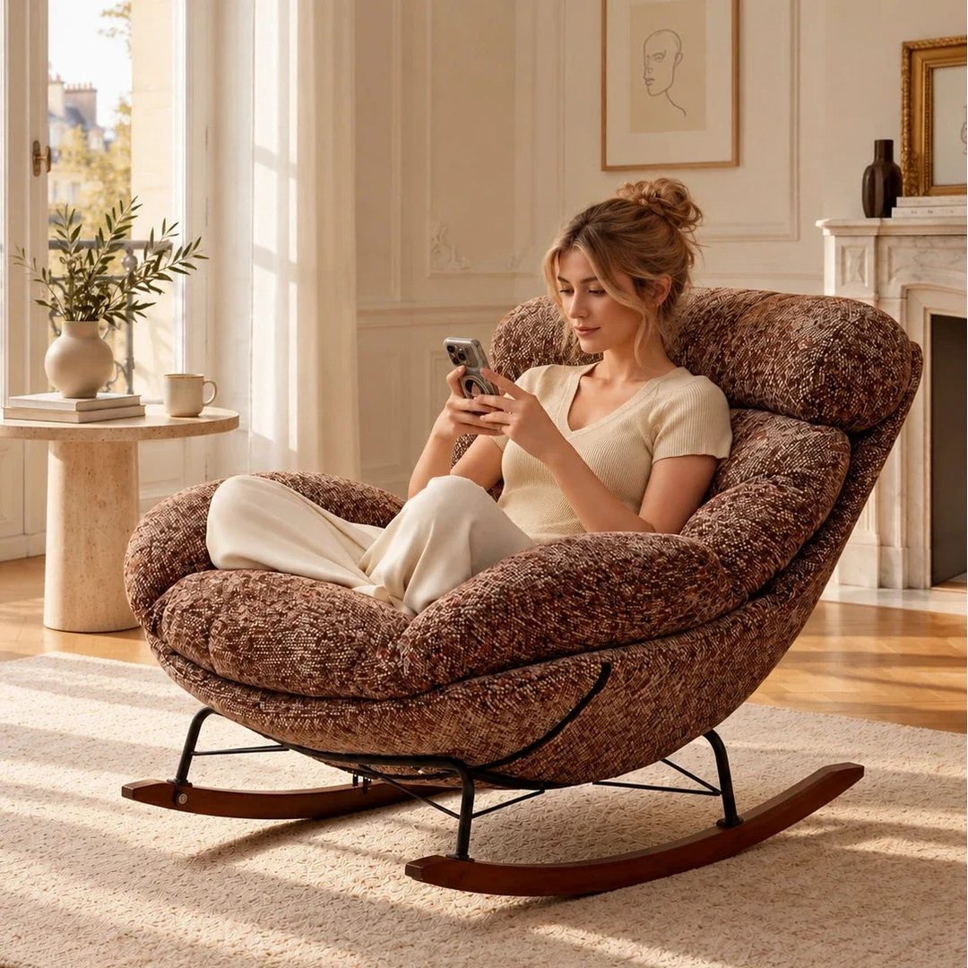 BELNO - Rocking Chair Lounge XXL Ultra Rembourré avec Repose-Pieds