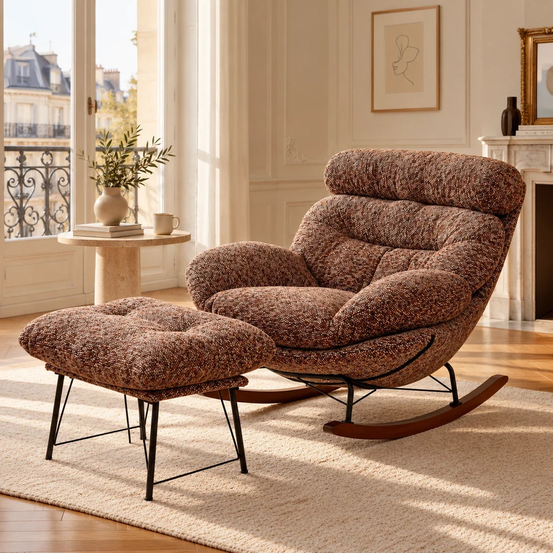 BELNO - Rocking Chair Lounge XXL Ultra Rembourré avec Repose-Pieds