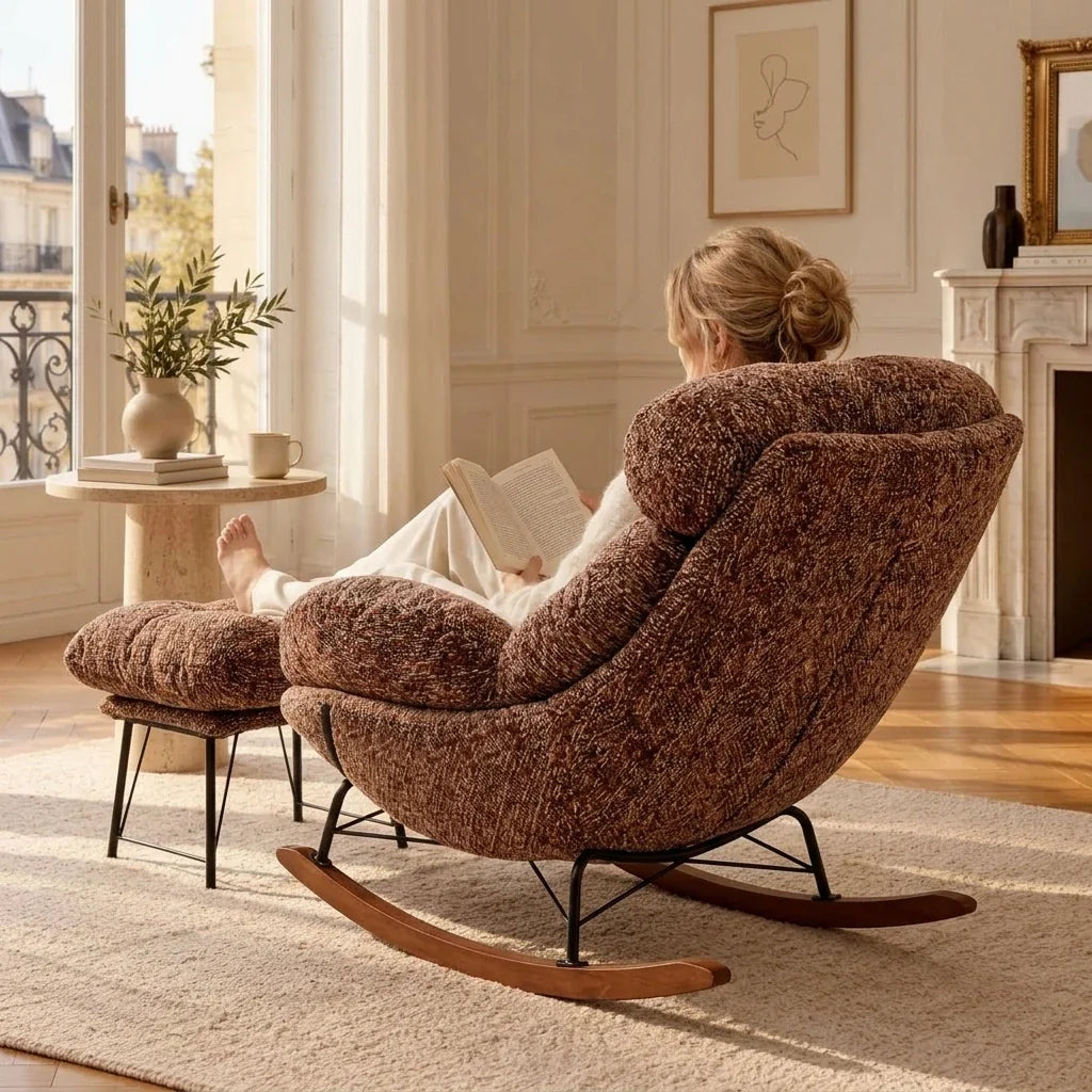 BELNO - Rocking Chair Lounge XXL Ultra Rembourré avec Repose-Pieds
