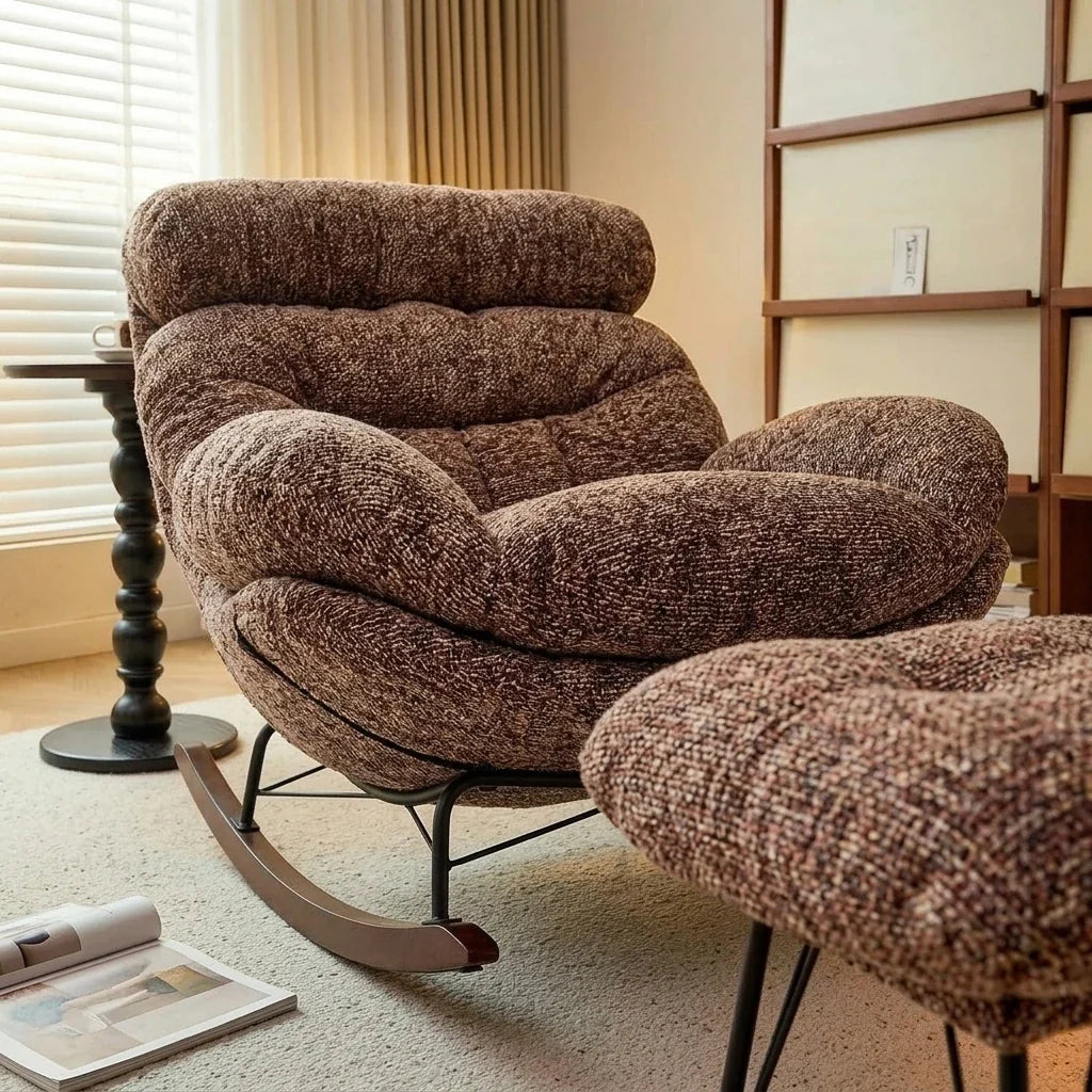 BELNO - Rocking Chair Lounge XXL Ultra Rembourré avec Repose-Pieds