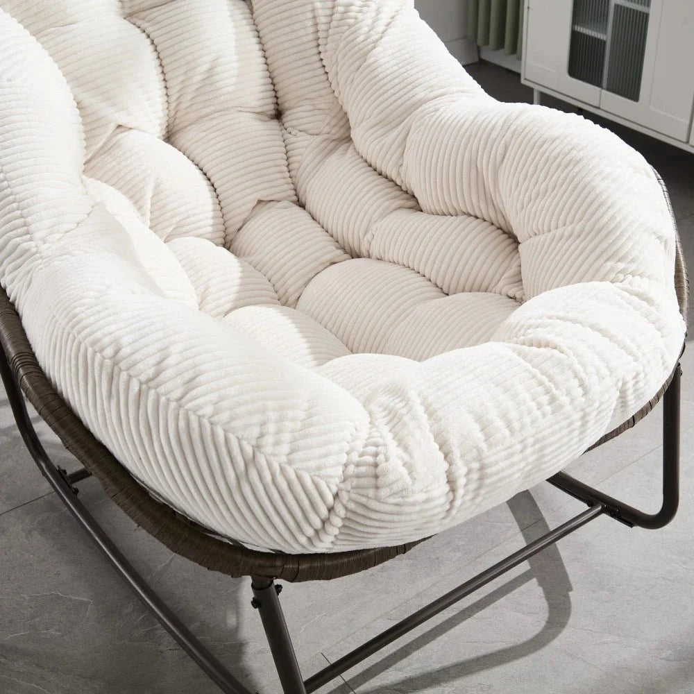COLINA – Fauteuil à Bascule Papasan Rotin & Velours Côtelé