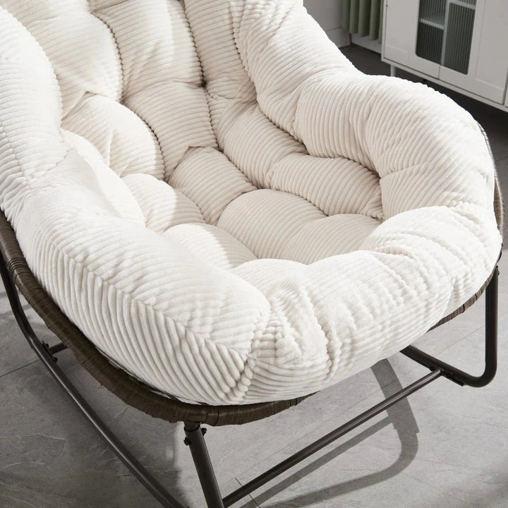 COLINA – Fauteuil à Bascule Papasan Rotin & Velours Côtelé