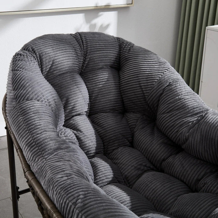 COLINA – Fauteuil à Bascule Papasan Rotin & Velours Côtelé