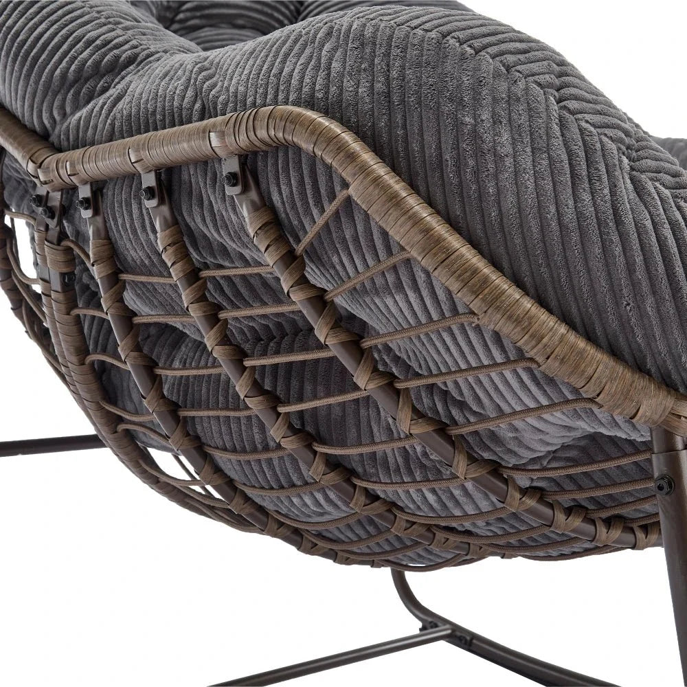 COLINA – Fauteuil à Bascule Papasan Rotin & Velours Côtelé