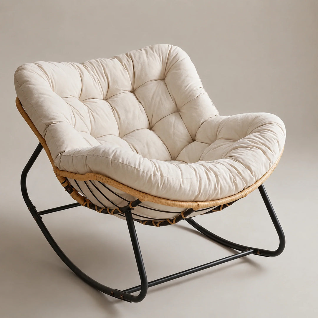 BALMO - Rocking Chair Rotin & Coussin XXL Toutes Saisons