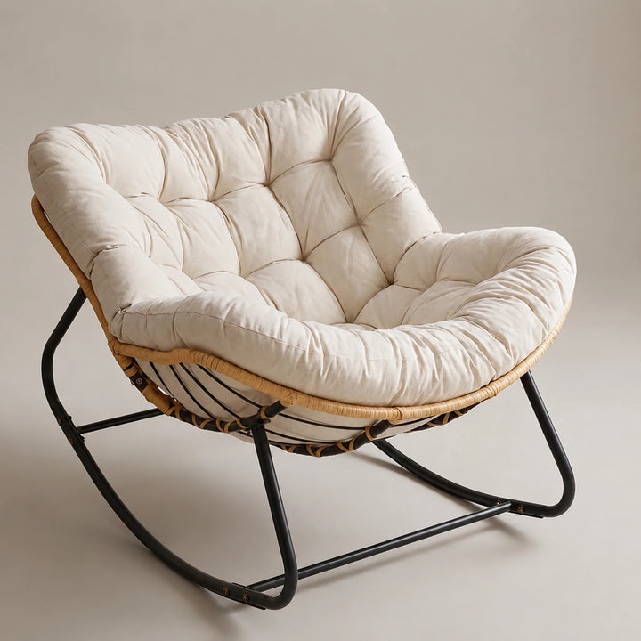 BALMO - Rocking Chair Rotin & Coussin XXL Toutes Saisons