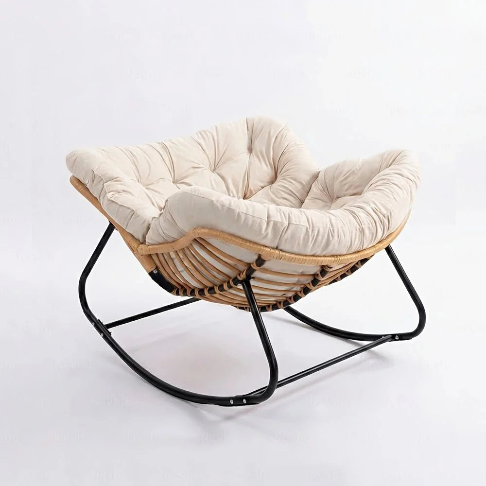 BALMO - Rocking Chair Rotin & Coussin XXL Toutes Saisons