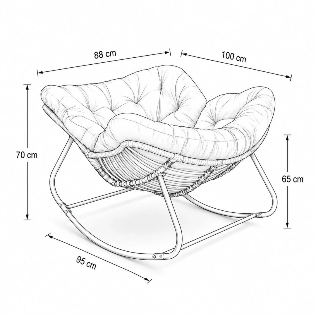 BALMO - Rocking Chair Rotin & Coussin XXL Toutes Saisons