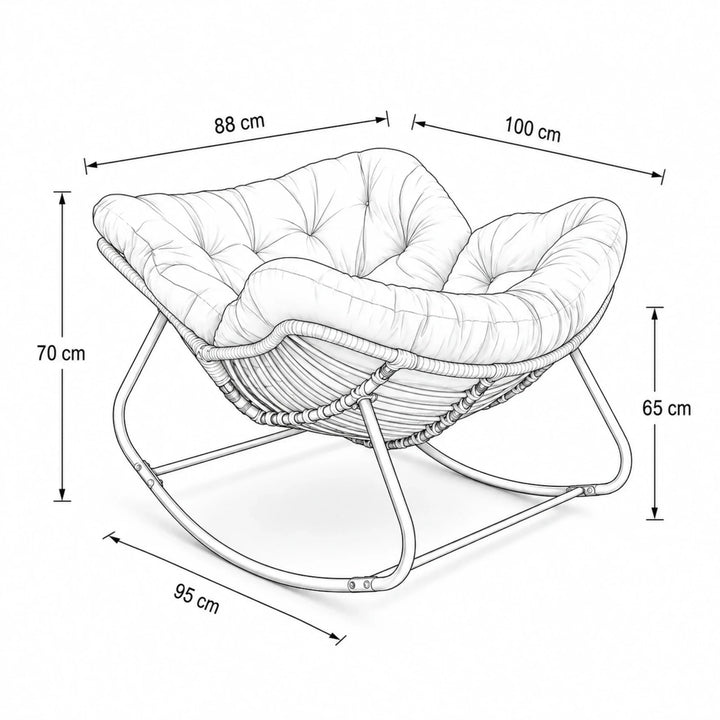 BALMO - Rocking Chair Rotin & Coussin XXL Toutes Saisons