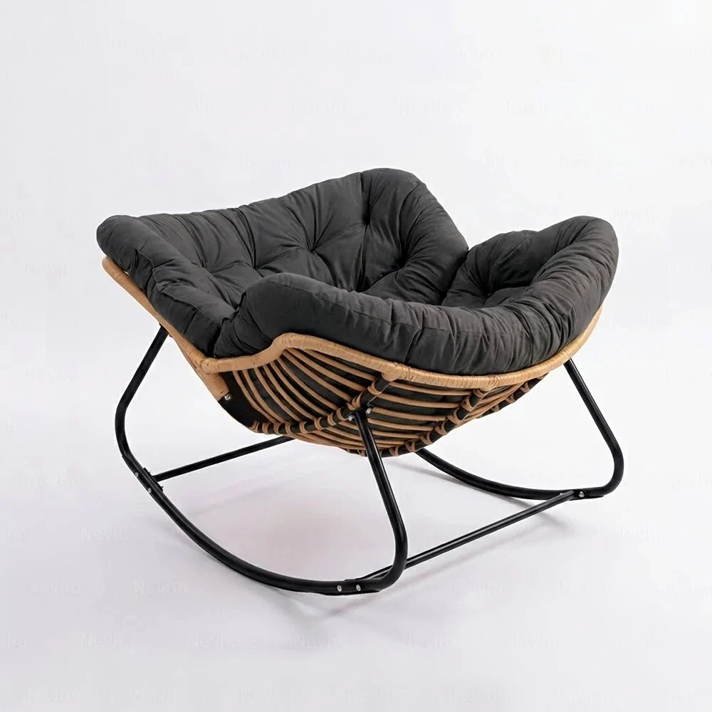BALMO - Rocking Chair Rotin & Coussin XXL Toutes Saisons