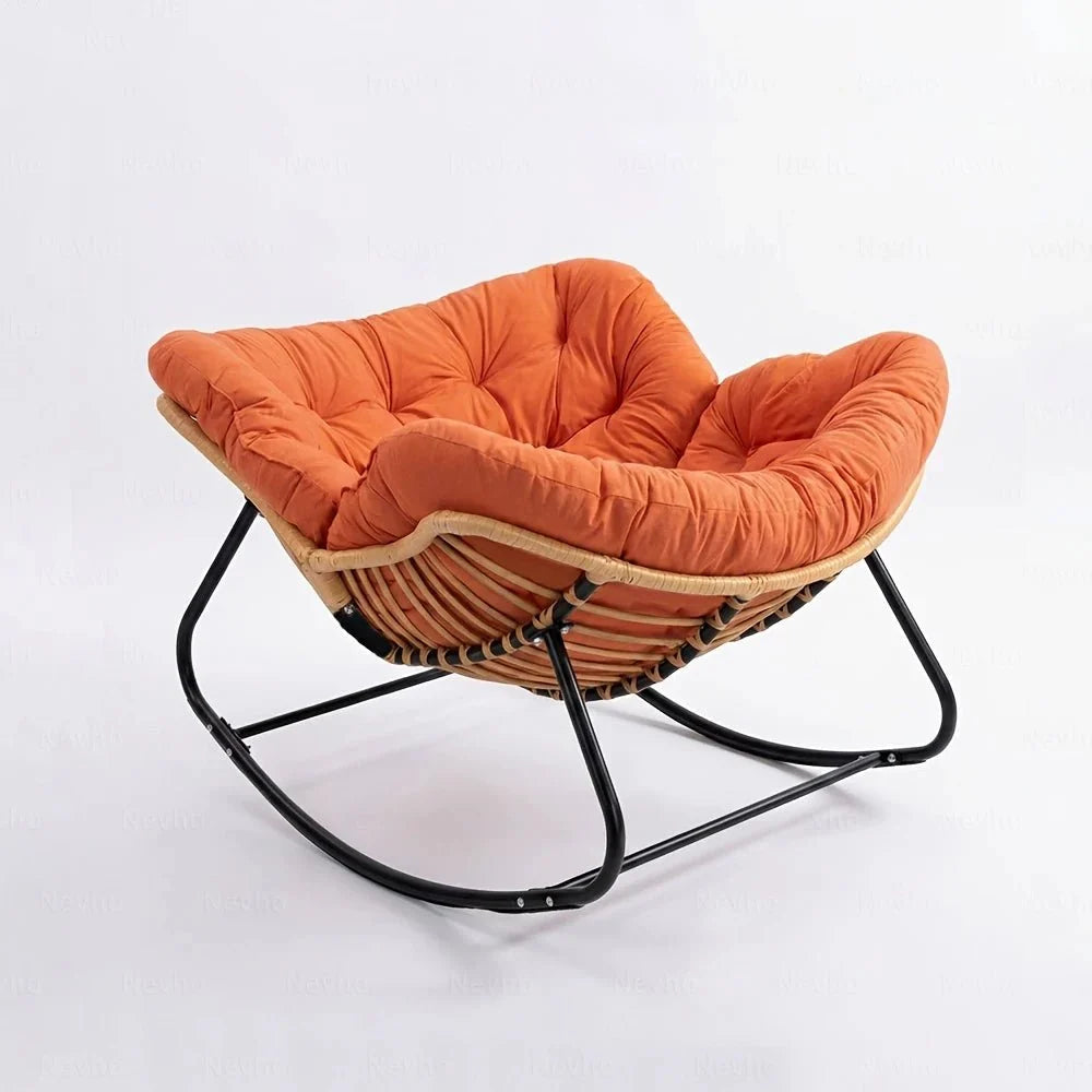 BALMO - Rocking Chair Rotin & Coussin XXL Toutes Saisons