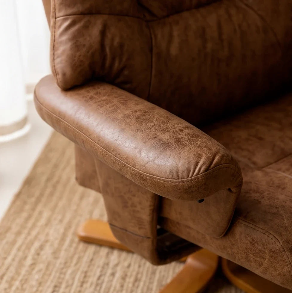 TIVA – Fauteuil Relax Inclinable 135° Pivotant avec Repose-pieds, Microfibre Marron