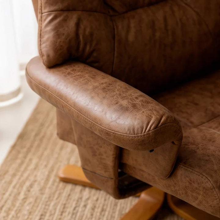 TIVA – Fauteuil Relax Inclinable 135° Pivotant avec Repose-pieds, Microfibre Marron