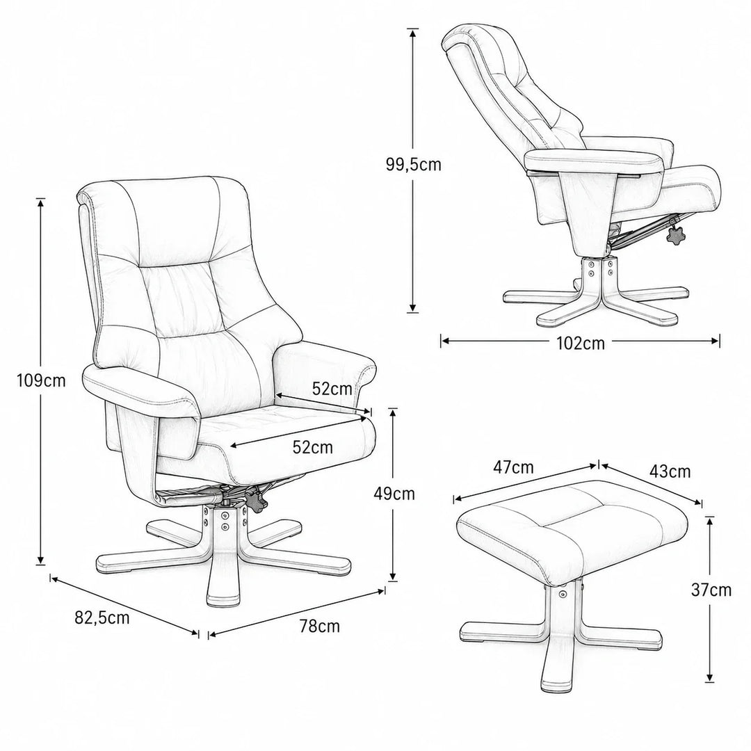 TIVA – Fauteuil Relax Inclinable 135° Pivotant avec Repose-pieds, Microfibre Marron