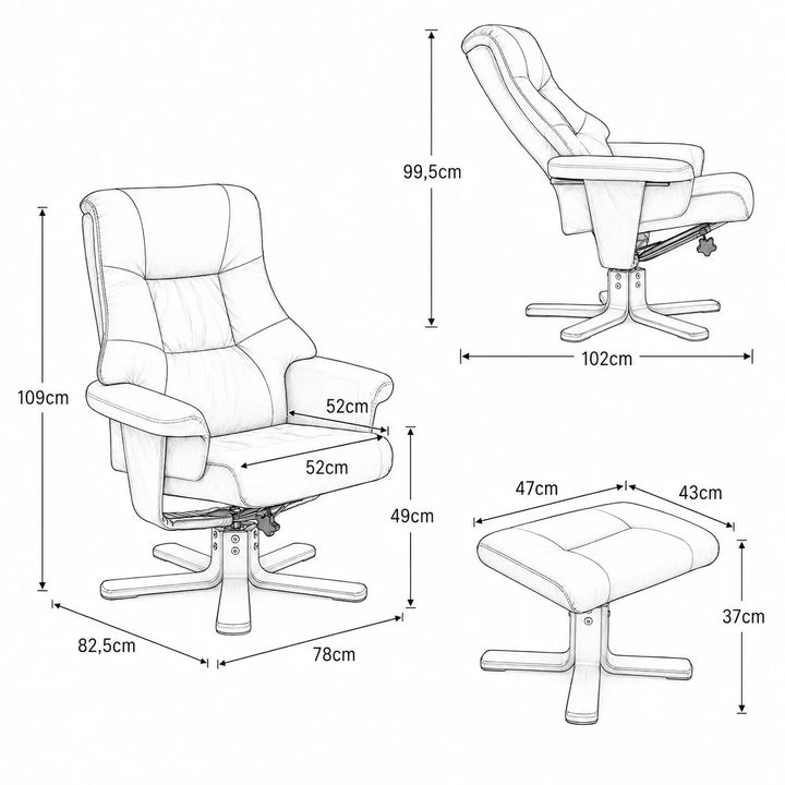 TIVA – Fauteuil Relax Inclinable 135° Pivotant avec Repose-pieds, Microfibre Marron