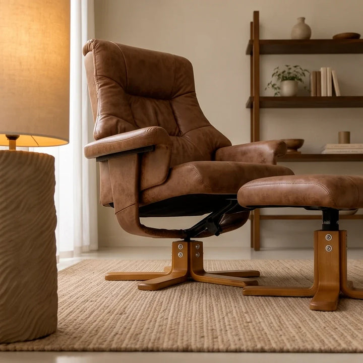 TIVA – Fauteuil Relax Inclinable 135° Pivotant avec Repose-pieds, Microfibre Marron