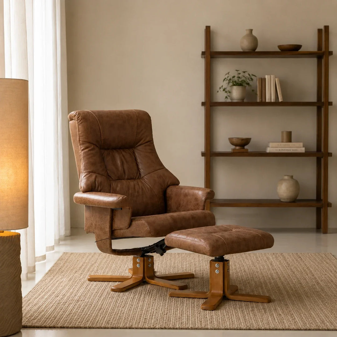 TIVA – Fauteuil Relax Inclinable 135° Pivotant avec Repose-pieds, Microfibre Marron