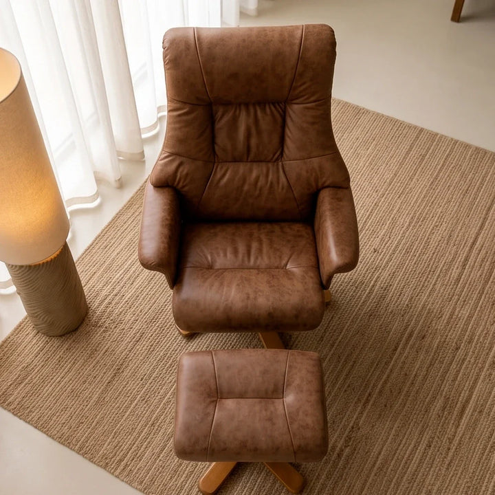 TIVA – Fauteuil Relax Inclinable 135° Pivotant avec Repose-pieds, Microfibre Marron